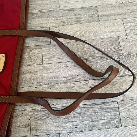 Michael Kors Red Nylon & Tan Leather Trim Tote - Picture 12 of 15